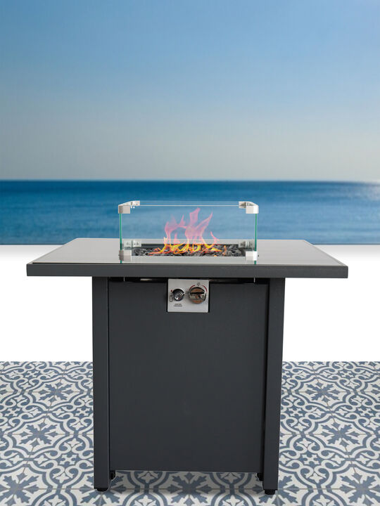 Living Source International 25'' x 30'' Square Fire Pit Table with Hidden Fuel Tank Gray
