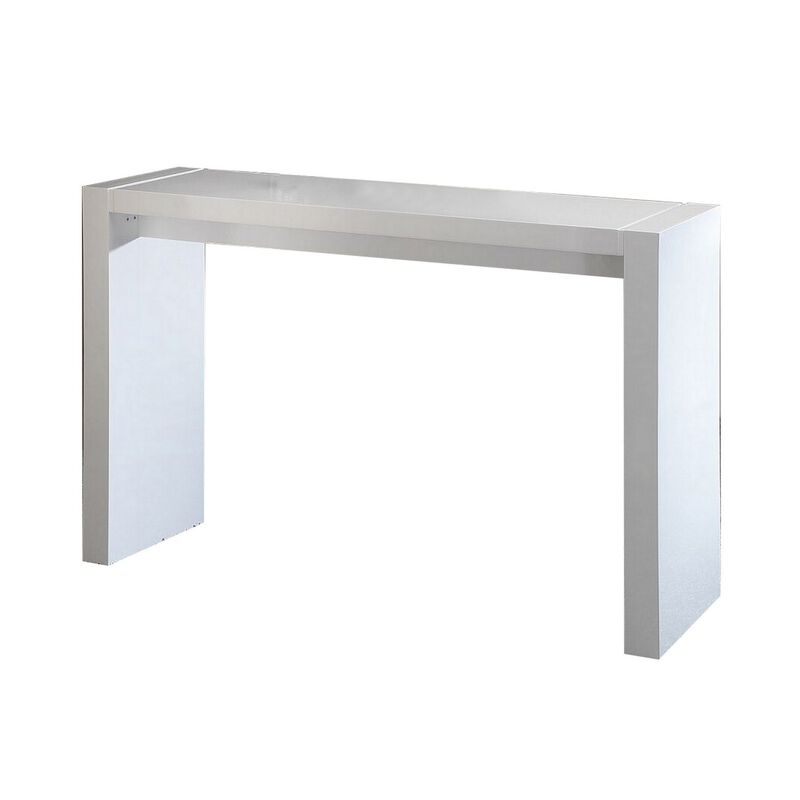 Joey 60 Inch Modern Bar Table, Lacquered White Finish, Composite Wood Frame-Benzara