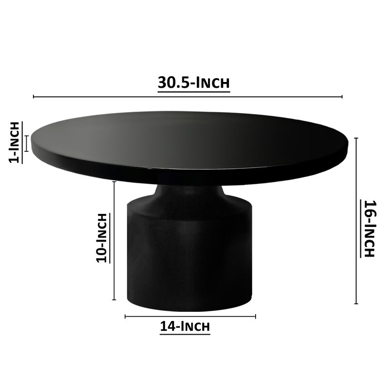 Zoe 30 Inch Round Coffee Table with Pedestal Base, Sleek Modern Silhouette, Matte Black Powder Coated Metal - Benzara