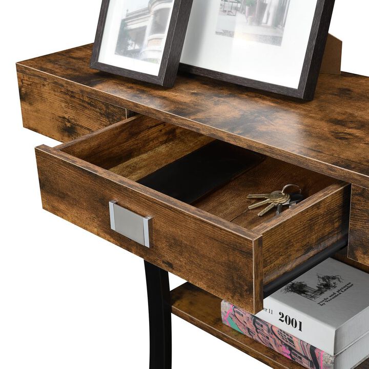Convenience Concepts Newport 1 Drawer Harri Console Table with Shelves, Barnwood/Black