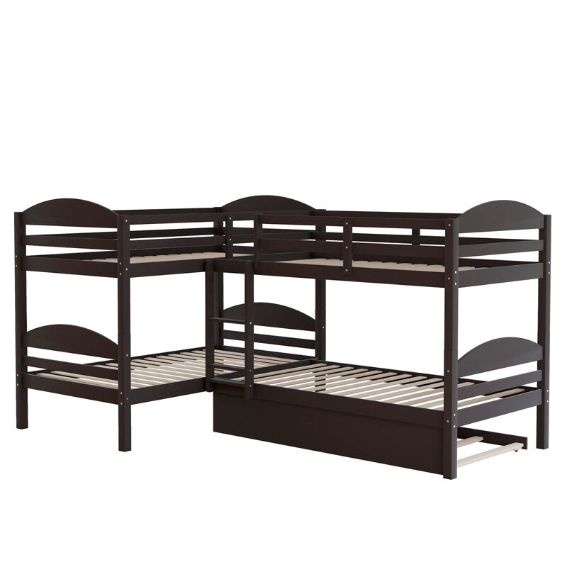 Twin L-Shaped Bunk Bed With Trundle