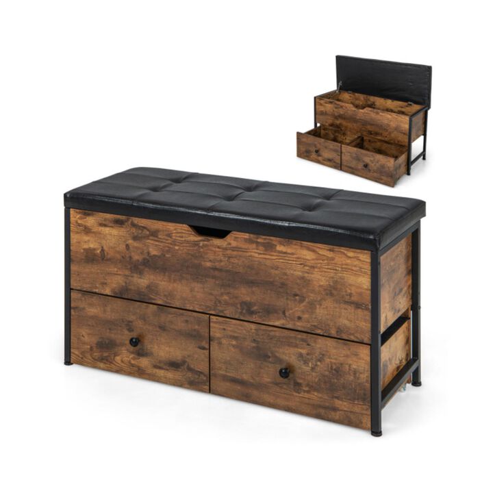 Hivvago Storage Ottoman Bench with Padded Seat Cushion and 2 Drawers for Entryway-Brown