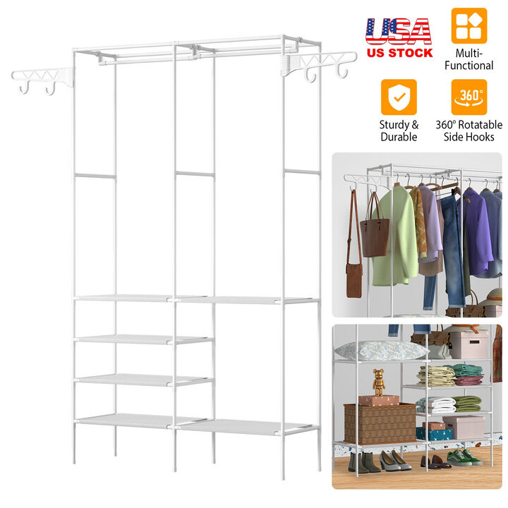 Closet Storage Rack with 4 Shelves and Hanging Rod Holds Up to 33lbs