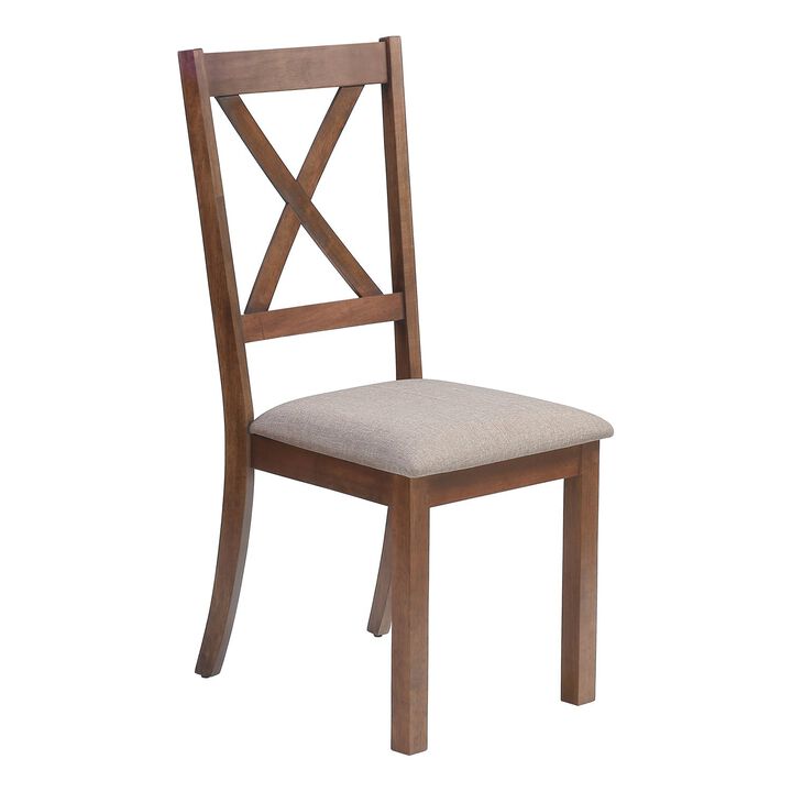 Monarch Specialties I 1311 - Dining Chair, Set Of 2, Side, Upholstered, Kitchen, Dining Room, Brown Fabric, Walnut Wood Frame, Transitional