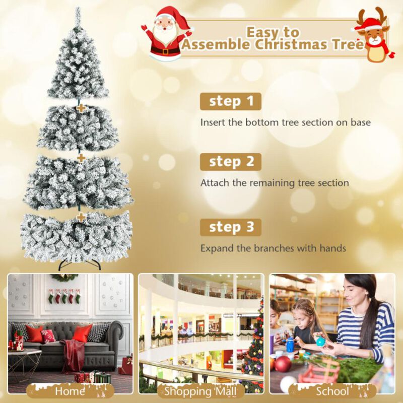 Hivvago Pre-Lit Premium Snow Flocked Hinged Artificial Christmas Tree