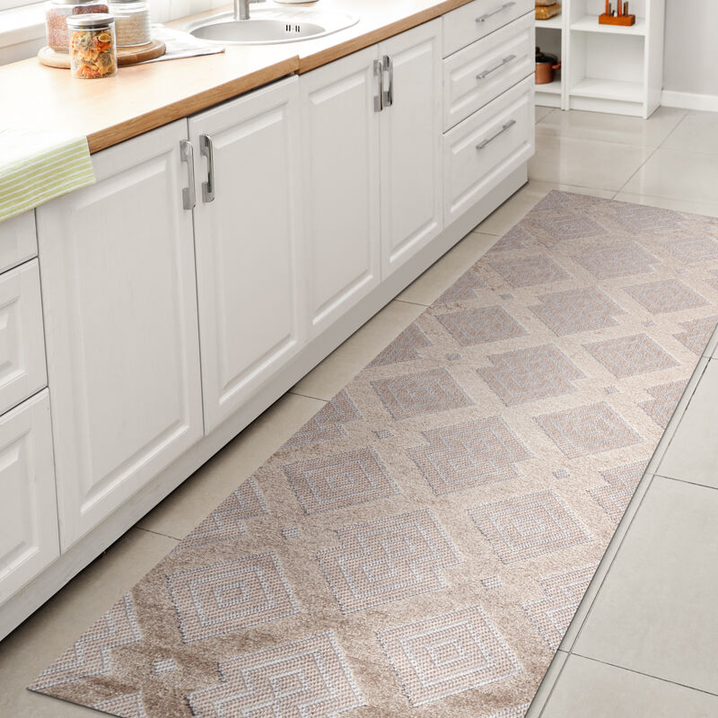 Duwun High-Low Pile Ogee Trellis Tone On Tone Indoor/Outdoor Area Rug