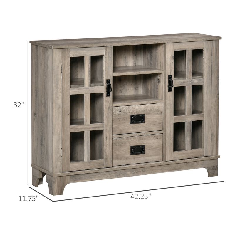 Gray Contemporary Buffet: Kitchen Sideboard with Glass Door Storage