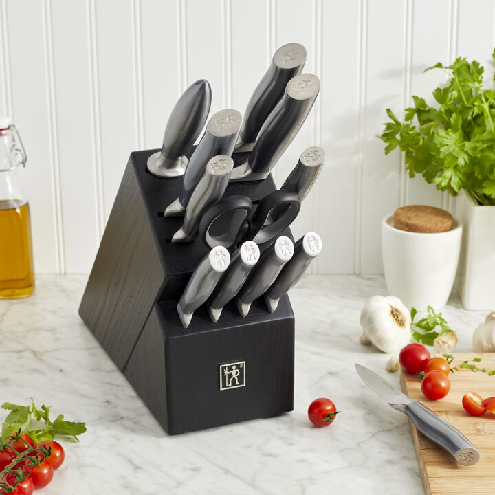 Henckels Graphite 13-pc Knife Set with Block, Kitchen Knife Sharpener, Chef Knife, Steak Knife, Black, Stainless Steel