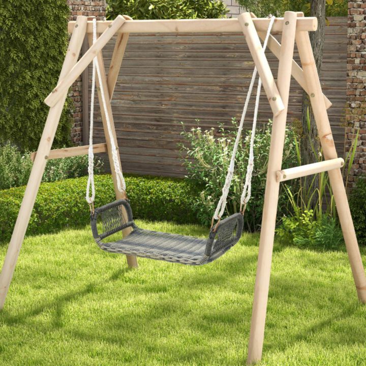 Hivvago Wicker Porch Swing Seat with Cozy Armrests