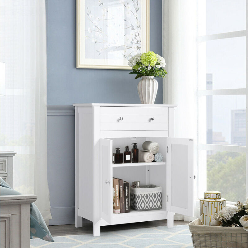 Costway Bathroom Storage Cabinet Free Standing Large Drawer W/Adjustable Shelf White