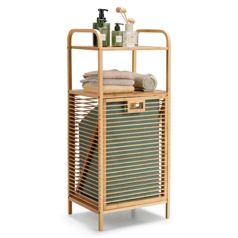 Hivvago Tilt-out Bamboo Laundry Hamper  with 2-Tier Shelf and Removable Liner