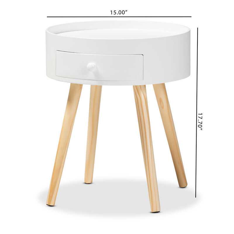 Baxton Studio Jessen Mid Century Modern White 1 Drawer Wood End Table