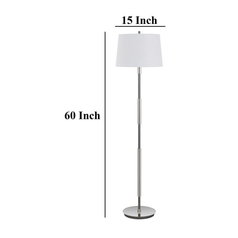 Siu 60 Inch Floor Lamp, Chrome Metal Pole w Finial Tip, White Shade - Benzara