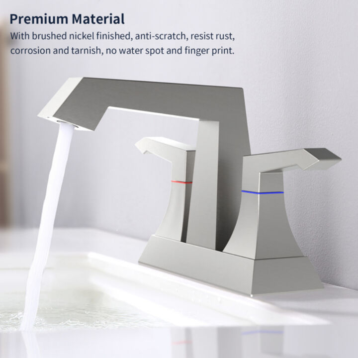 2-Handle Heavy-Duty Bathroom Faucet with Drain & Supply Kits, Modern Deck-Mounted Sink Faucet