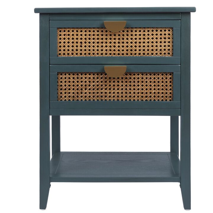 MONDAWE Nightstands with 2 Drawers, Rattan Night Stand Bedside Table End Table Standing Storage Cabinet for Entryway, Living Room, Bedroom