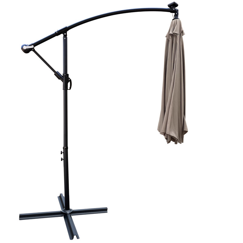10ft LED Solar Patio Umbrella with Crank and Cross Base