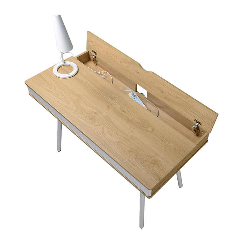 Modern Multi Storage Computer Desk with Storage, Pine