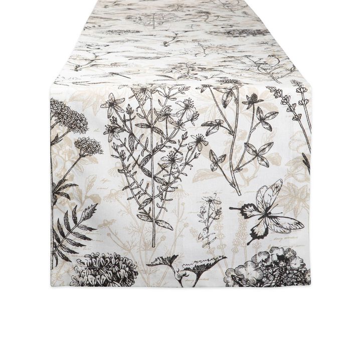 72" Brown and Black Botanical Printed Rectangular Table Runner