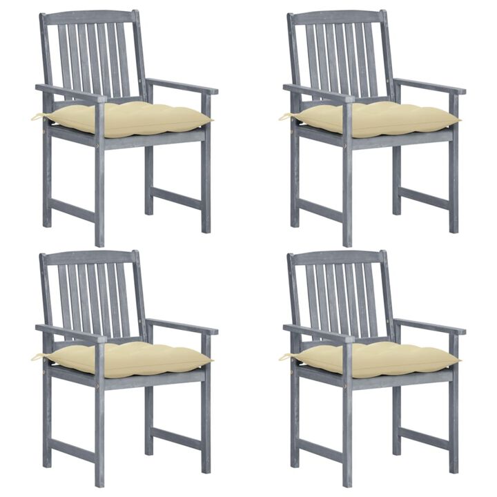 vidaXL Director's Chairs with Cushions 4 pcs Gray Solid Acacia Wood