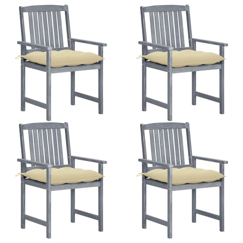 vidaXL Director's Chairs with Cushions 4 pcs Gray Solid Acacia Wood