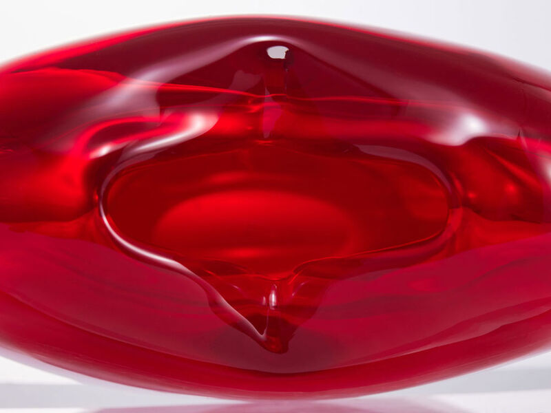 Hand Blown Red Love Heart Shaped Sommerso Art Glass Vase