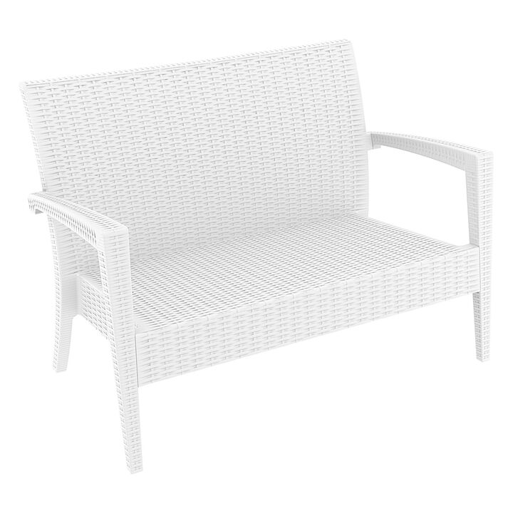35" White Outdoor Patio Loveseat with Sunbrella Cushion