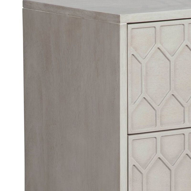Rue 26 Inch 2 Drawer Nightstand, Textured Honeycomb Design, Light Gray-Benzara