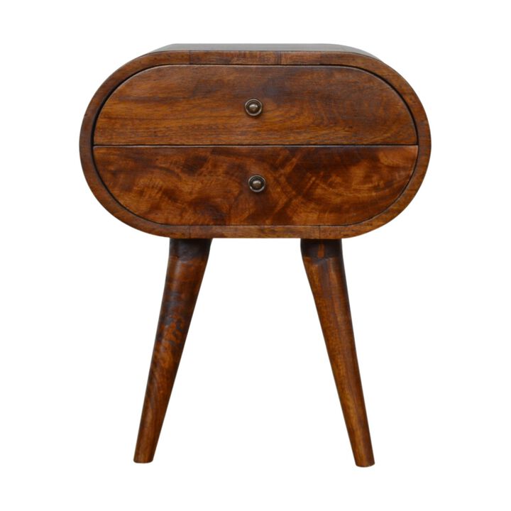 Chestnut Circular 2 Drawer Solid Wood Nightstand