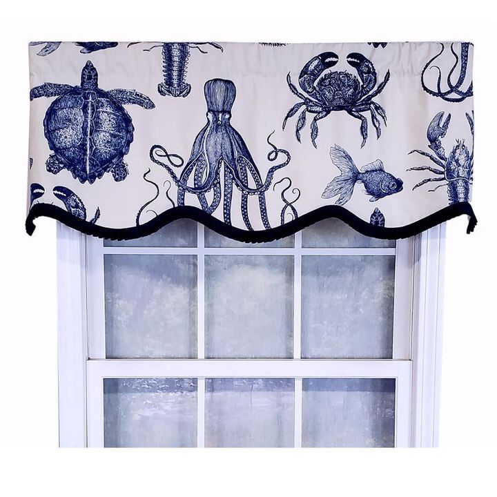 RLF Home Modern Design Classic Aquarium Provance Style Window Valance 50" x 17" Navy