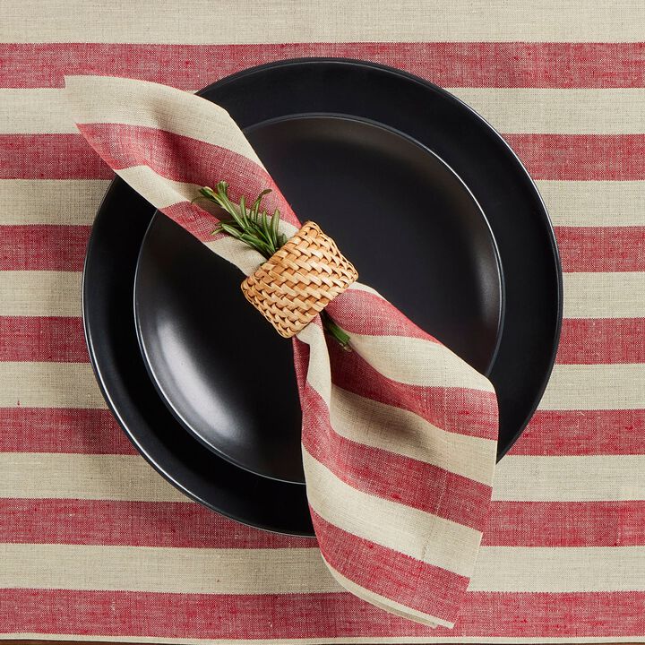 Solino Home 100% Pure Linen Dinner Napkins 20 x 20 Inch Set of 4 | Sorrento Stripe