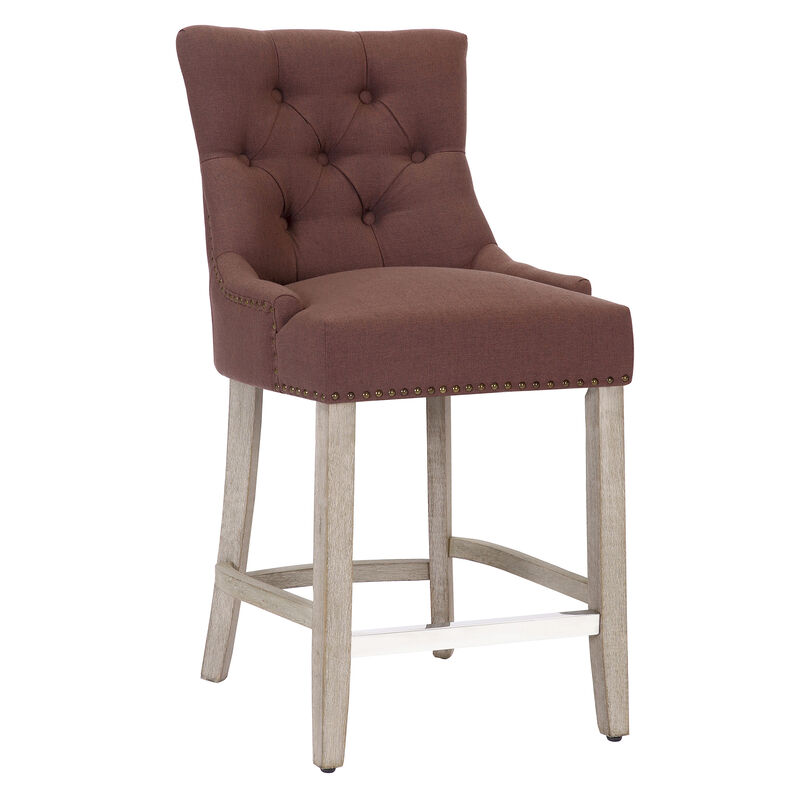 WestinTrends 24" Linen Fabric Tufted Upholstered Counter Stool