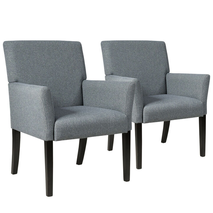 Costway Set of 2 Arm Chair Guest Chair Home Office w/ Wooden Legs Gray