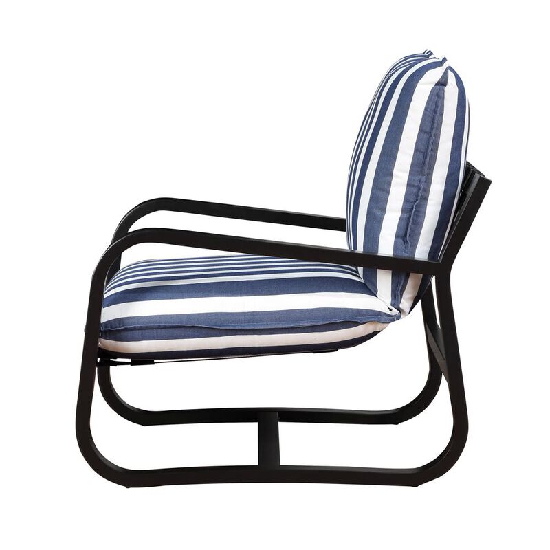Comfort Pointe Aspen Outdoor Sling Chair Upholstered in Blue and White Stripe Fabric