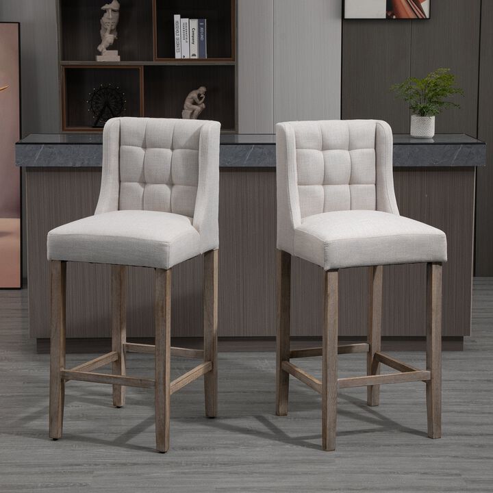 Beige Kitchen Stools: Set of 2 Modern Tufted Bar Chairs