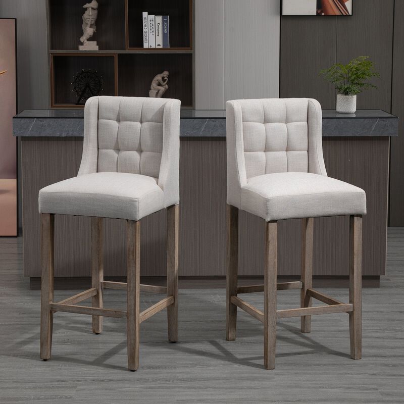 Beige Kitchen Stools: Set of 2 Modern Tufted Bar Chairs