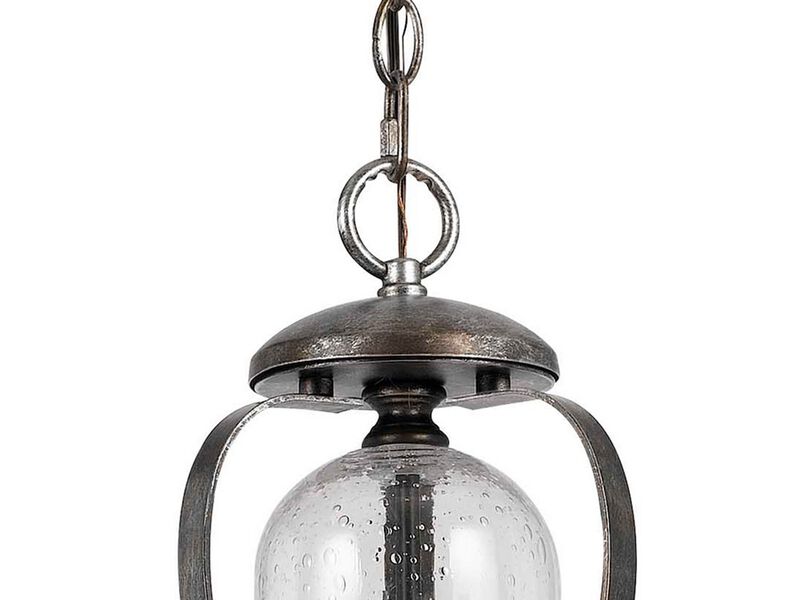 3 Bulb Chandelier with Scrolled Metal Frame and Glass Shades,Gray and Clear-Benzara