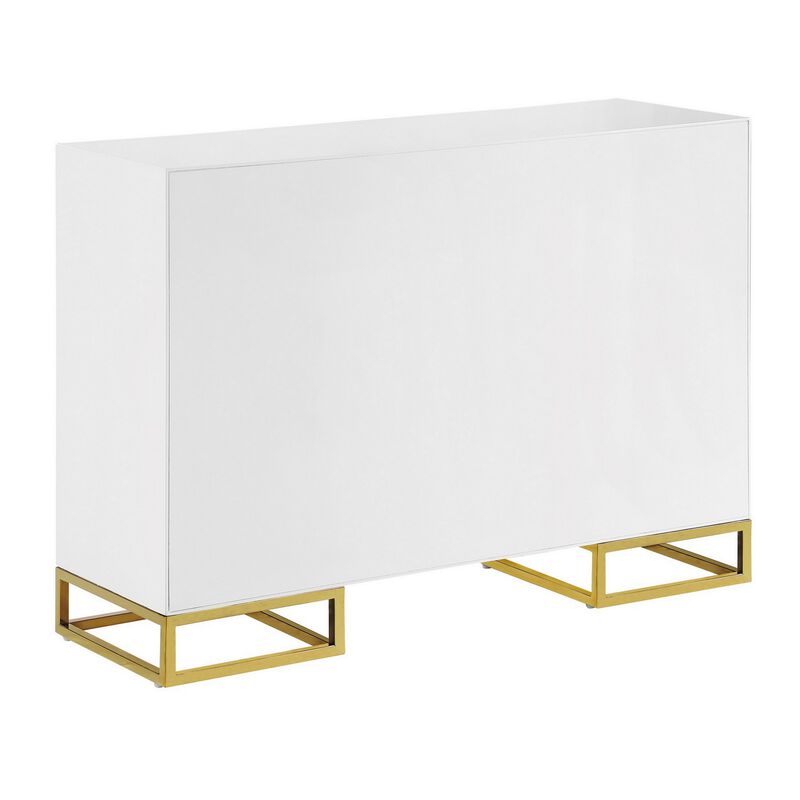 48 Inch Wood Accent Cabinet with 2 Doors and Square Open Base, White, Gold-Benzara