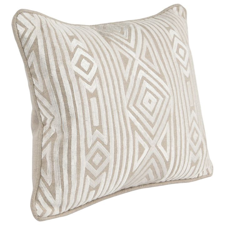 12 x 16 Square Linen Accent Throw Pillow, Tribal Accent, Piped Edges, Ivory-Benzara