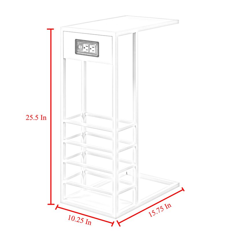 Loft Lyfe Billy White Base C-Table | Magazine Holder | USB Port & Wall Plug |