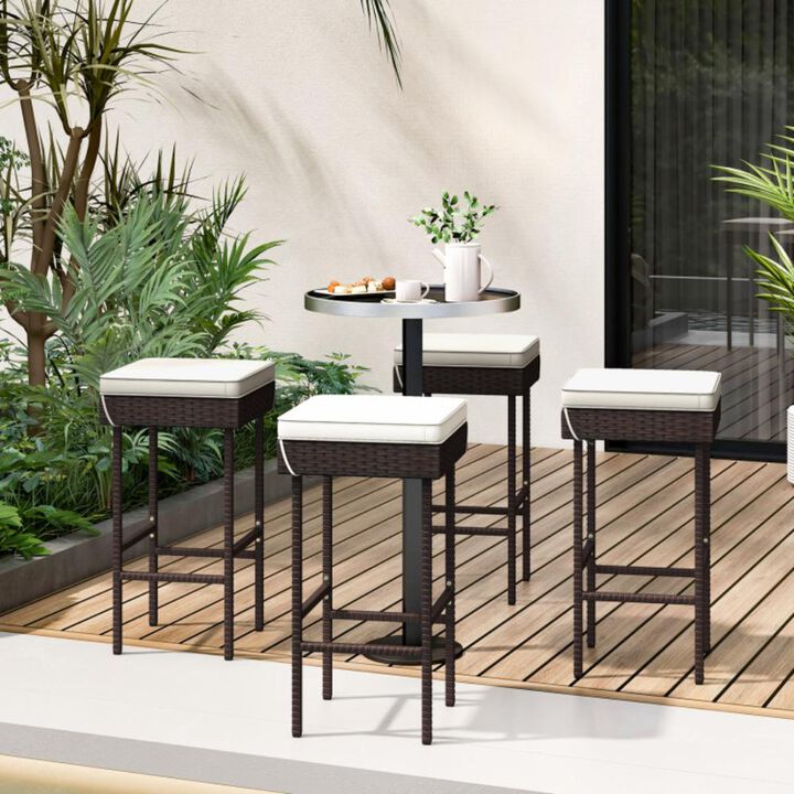 Hivvago Patio Rattan Barstools Set of 2/4 with Footrest and Soft Cushions for Backyard Balcony