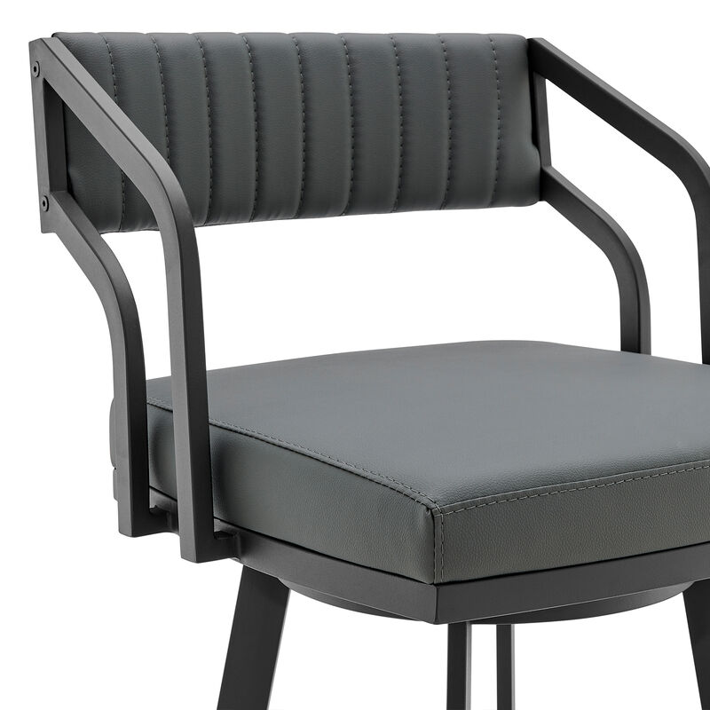 Capri  Swivel Modern Black Metal and Slate Gray Faux Leather Bar and Counter Stool