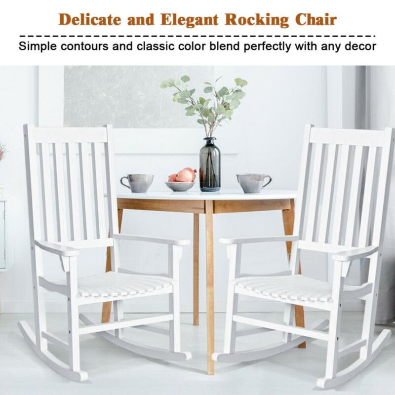 Hivvago Indoor Outdoor Wooden High Back Rocking Chair