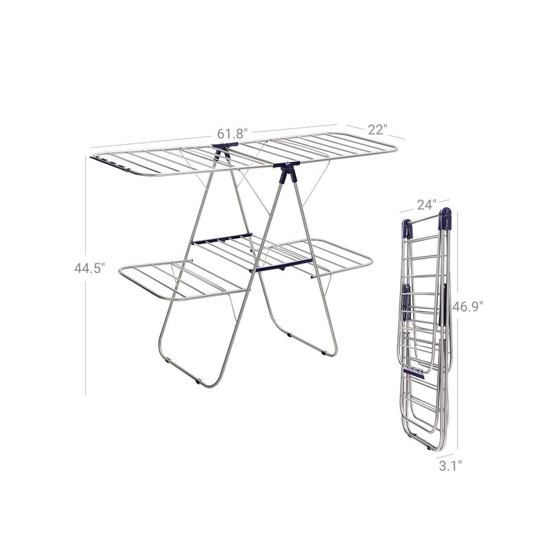2-Level Clothes Drying Rack, Stainless Steel Laundry Rack with Height-Adjustable Wings