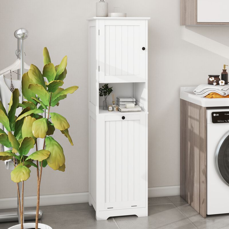 15.75 in. W. x 13.78 in. D x 55.12 in. H White Freestanding Tilt-Out Linen Cabinet