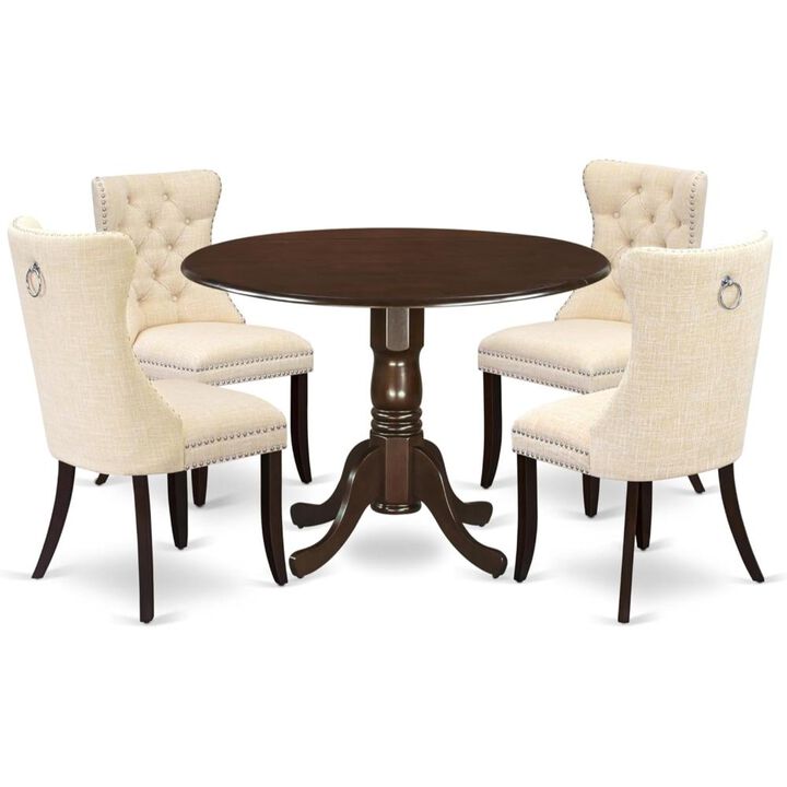 5 Piece Kitchen Table Set Contains a Round Dining Table with Dropleaf