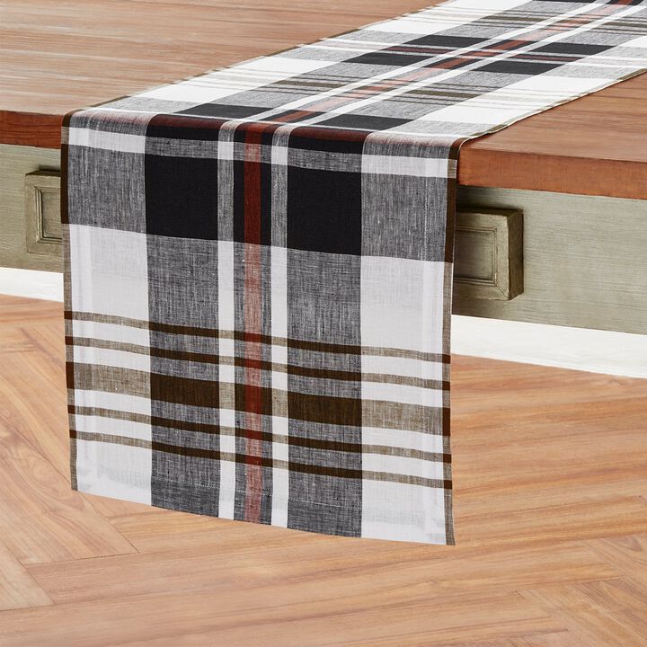 Solino Home 100% Pure Linen Table Runner Oxford Plaid for Spring & Easter