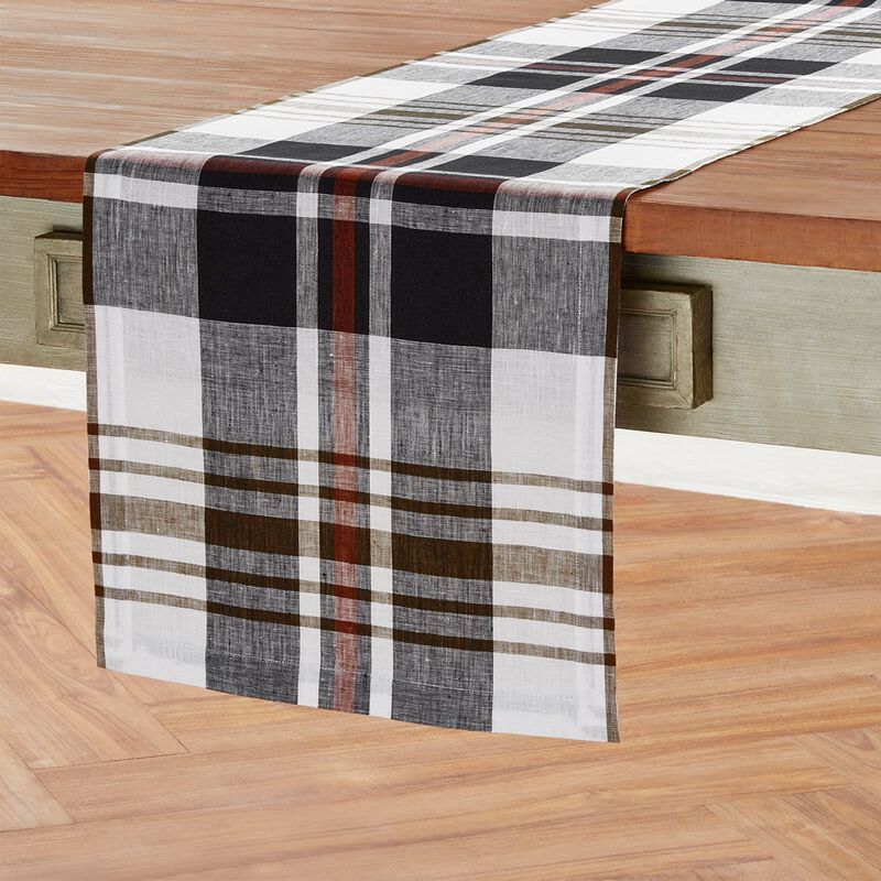 Solino Home 100% Pure Linen Table Runner Oxford Plaid for Spring & Easter