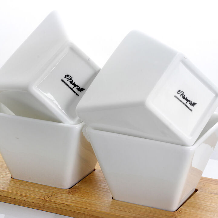 Elama Signature Modern 5pc Appetizer and Condiment Server with 4  Serving Dishes and a Bamboo Serving Black
