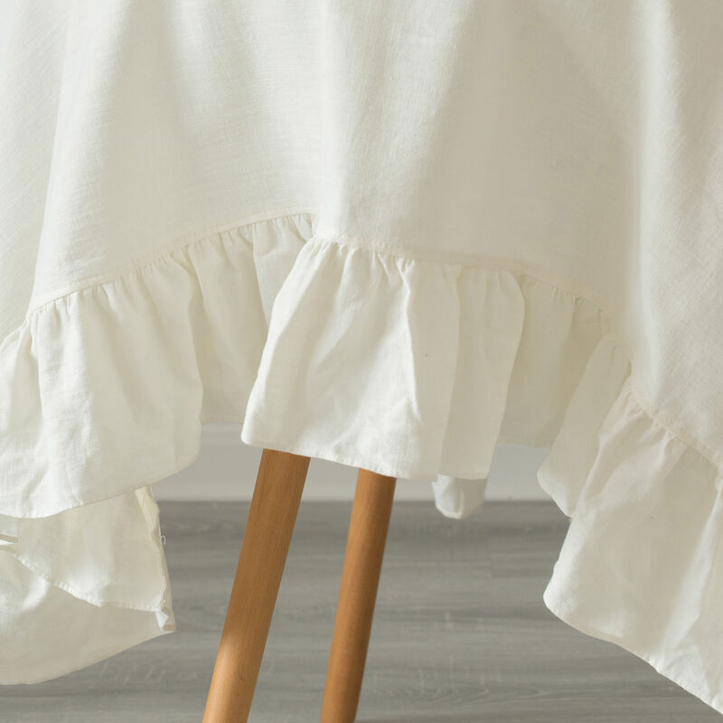 Deerlux 100% Pure Linen Washable Tablecloth with Ruffle Trim, 60" x 60" Square White