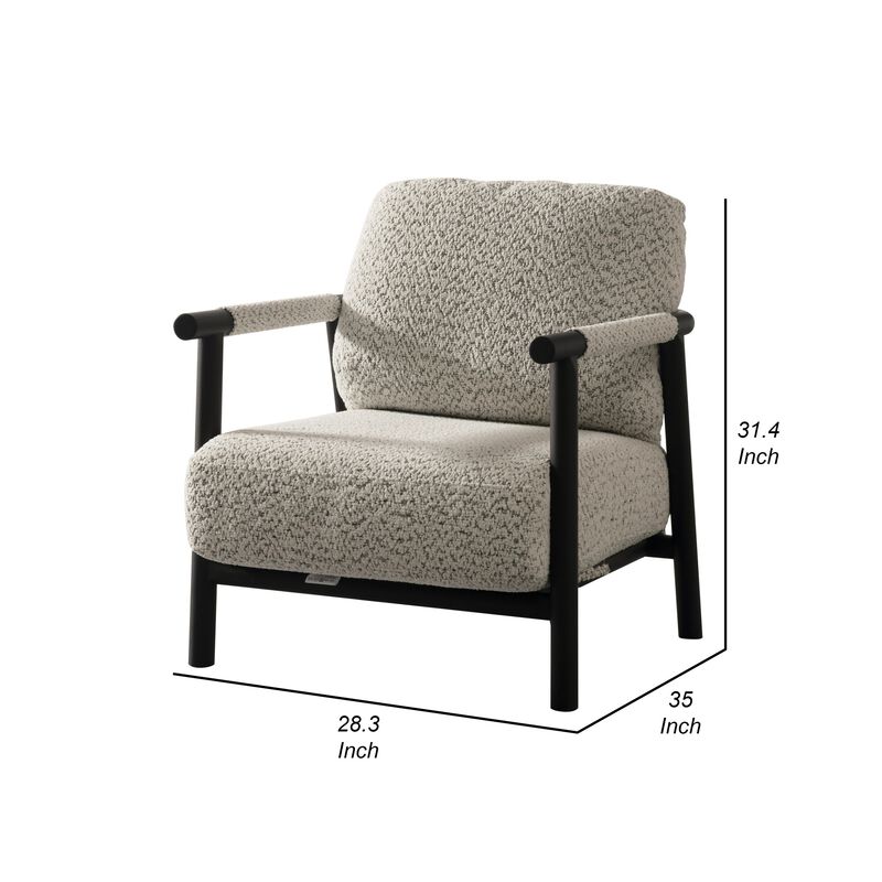 Cid Bali 28 Inch Accent Chair, Gray Polyester, Cushions, Black Metal, Wood - Benzara